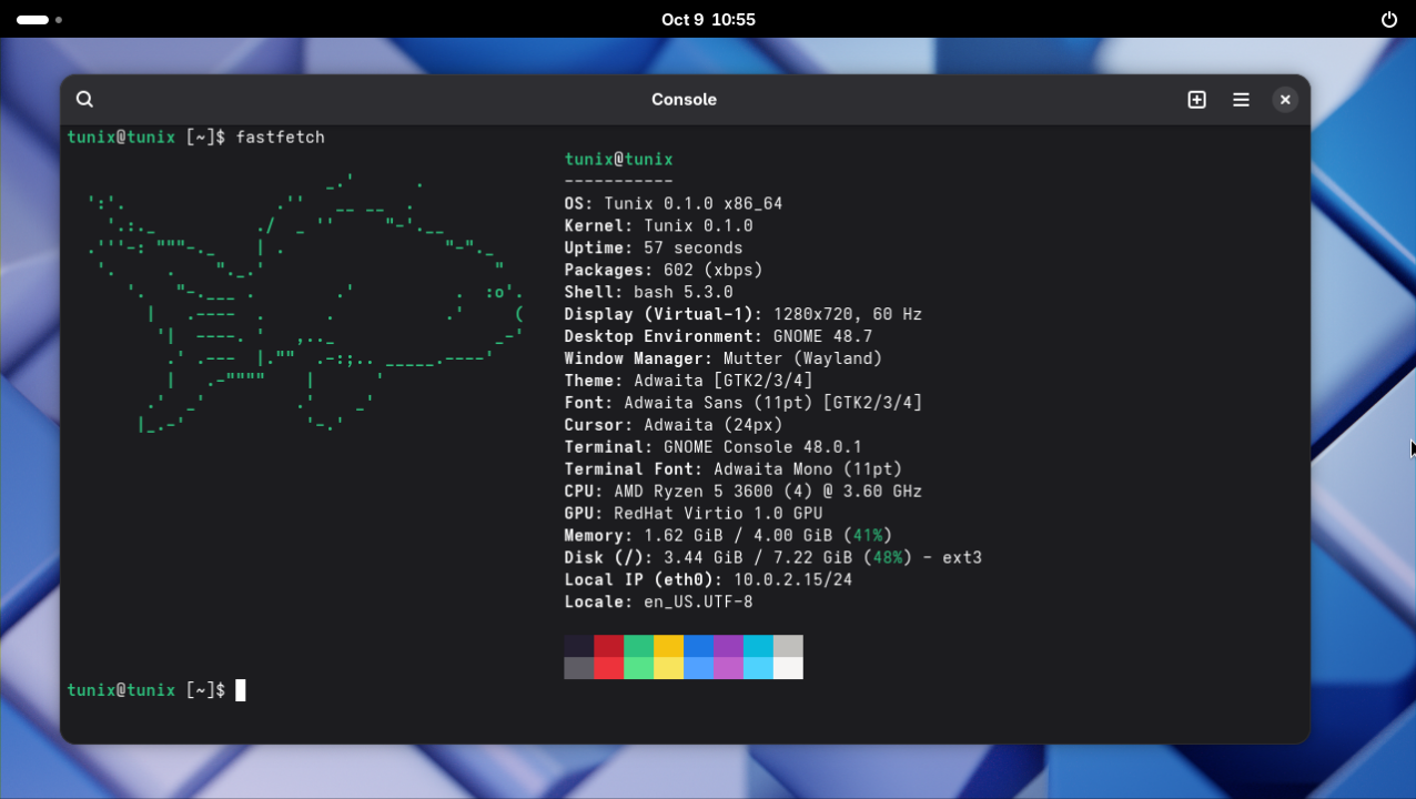 GNOME desktop running on Tunix