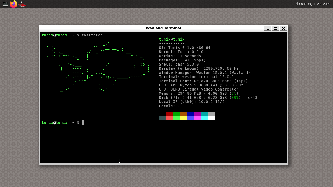 Weston desktop running on Tunix